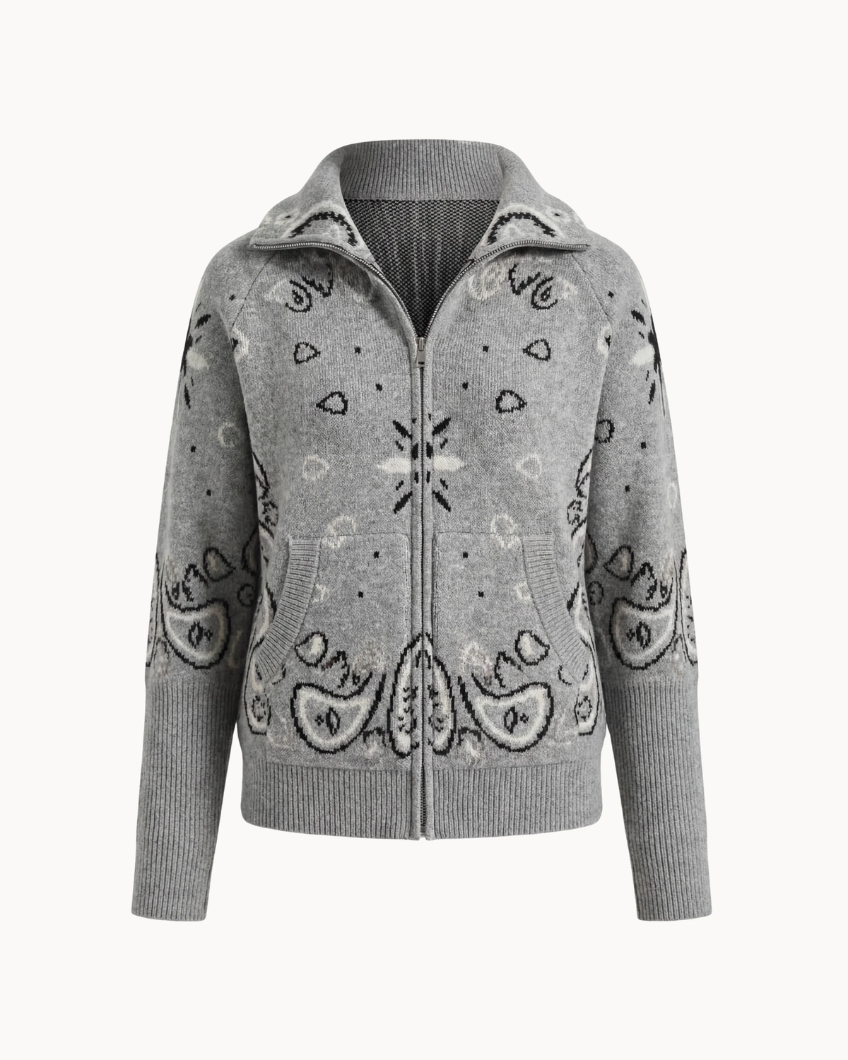 Grey Bandana Patterned Cardigan