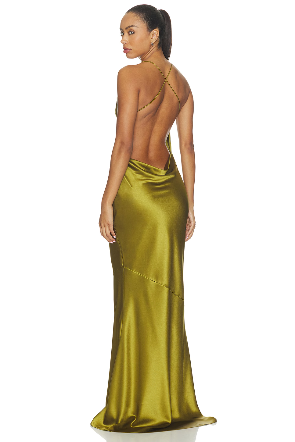 Olive Green Satin Poncho Long Dress