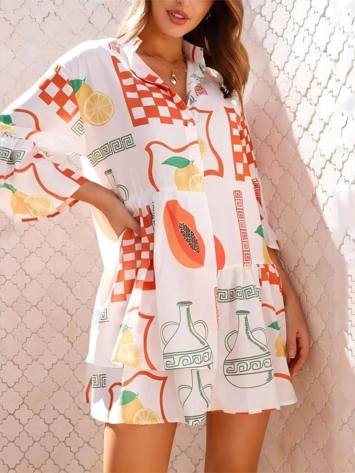 Vestido curto largo de estilo étnico