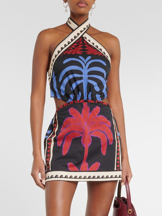Minivestido de verano con estampado único y cuello halter