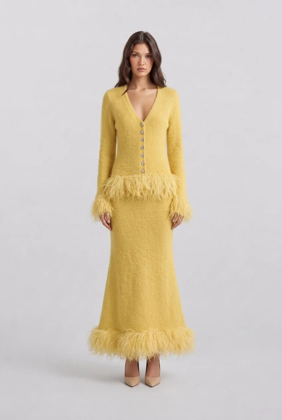 Feather Fringe Knit Two‑Piece Set
